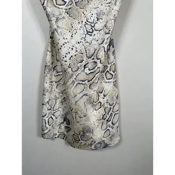 J.O.A. Breeana Beige Snake Print Satin Cowl Neck Slip Dress Womens Size XS - Picture 4 of 9